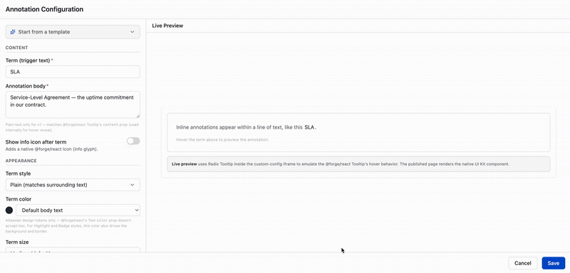 Annotation configuration — styling an inline term.