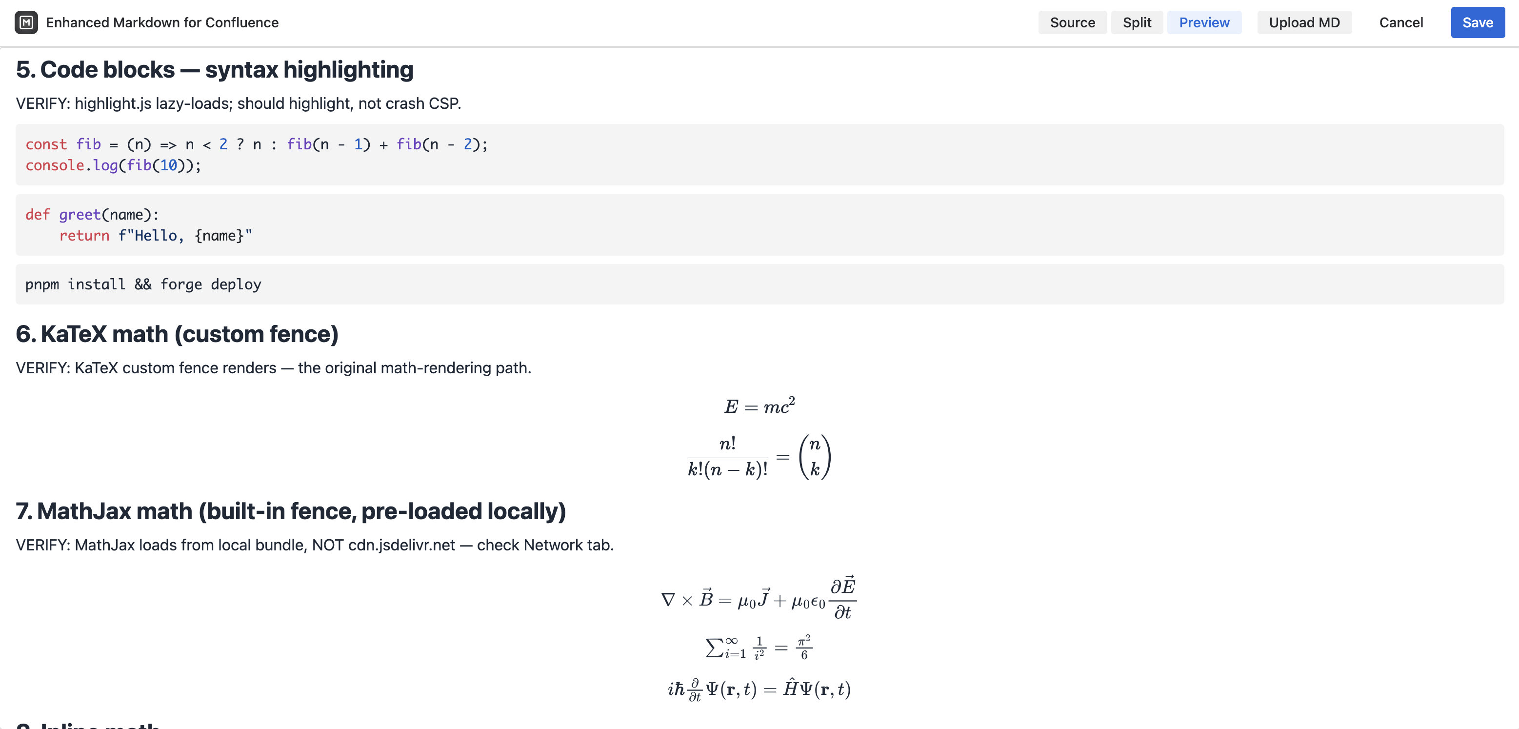 Preview view — full-width rendered output for a final read before saving.