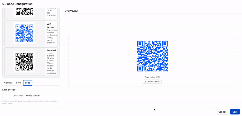 QR Code with logo overlay.